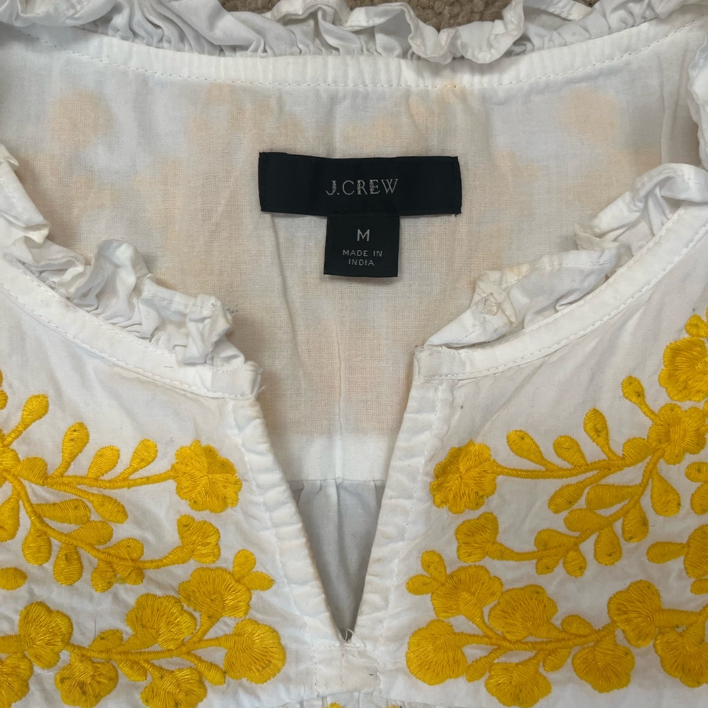 J. Crew White Peasant Blouse with Yellow Floral Embroidery - Picture 4 of 10